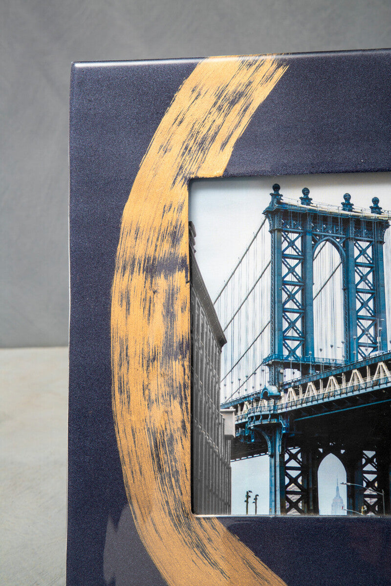 Orsina Alma Blue and Gold 5x7 Metal Photo Frame – Modern Tabletop Decor