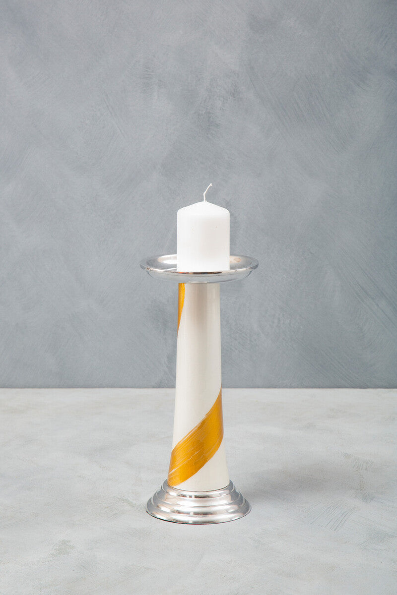 Orsina Alma White and Gold Candle Holder – Minimalist Aluminum Decor