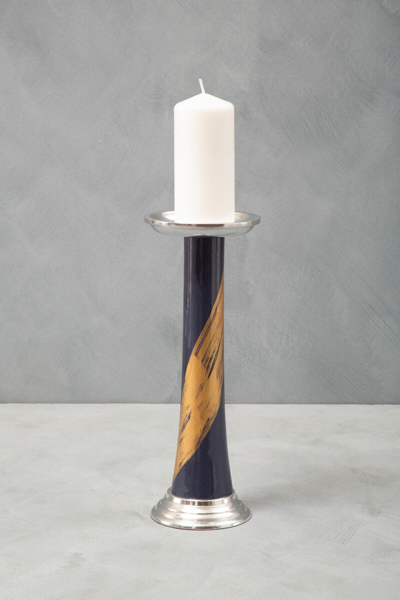 Orsina Alma Blue and Gold Metal Candle Holder – Modern Tabletop Decor