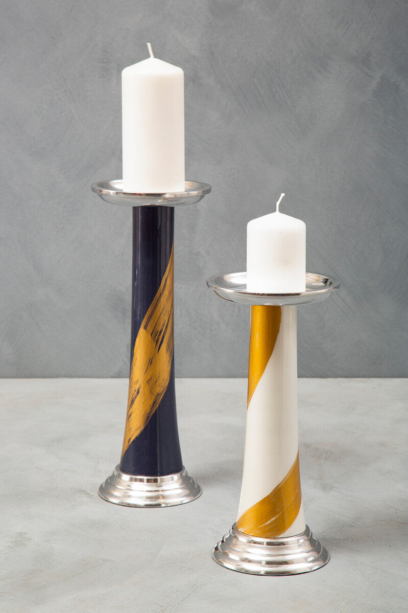 Orsina Alma Blue and Gold Metal Candle Holder – Modern Tabletop Decor