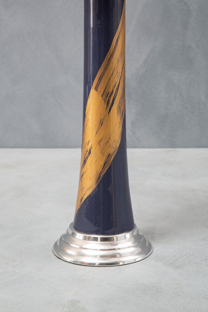 Orsina Alma Blue and Gold Metal Candle Holder – Modern Tabletop Decor