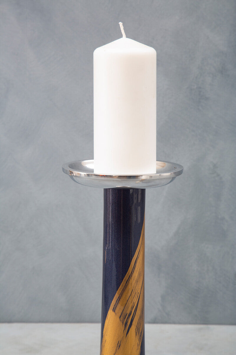 Orsina Alma Blue and Gold Metal Candle Holder – Modern Tabletop Decor