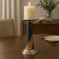 Orsina Alma Blue and Gold Metal Candle Holder – Modern Tabletop Decor