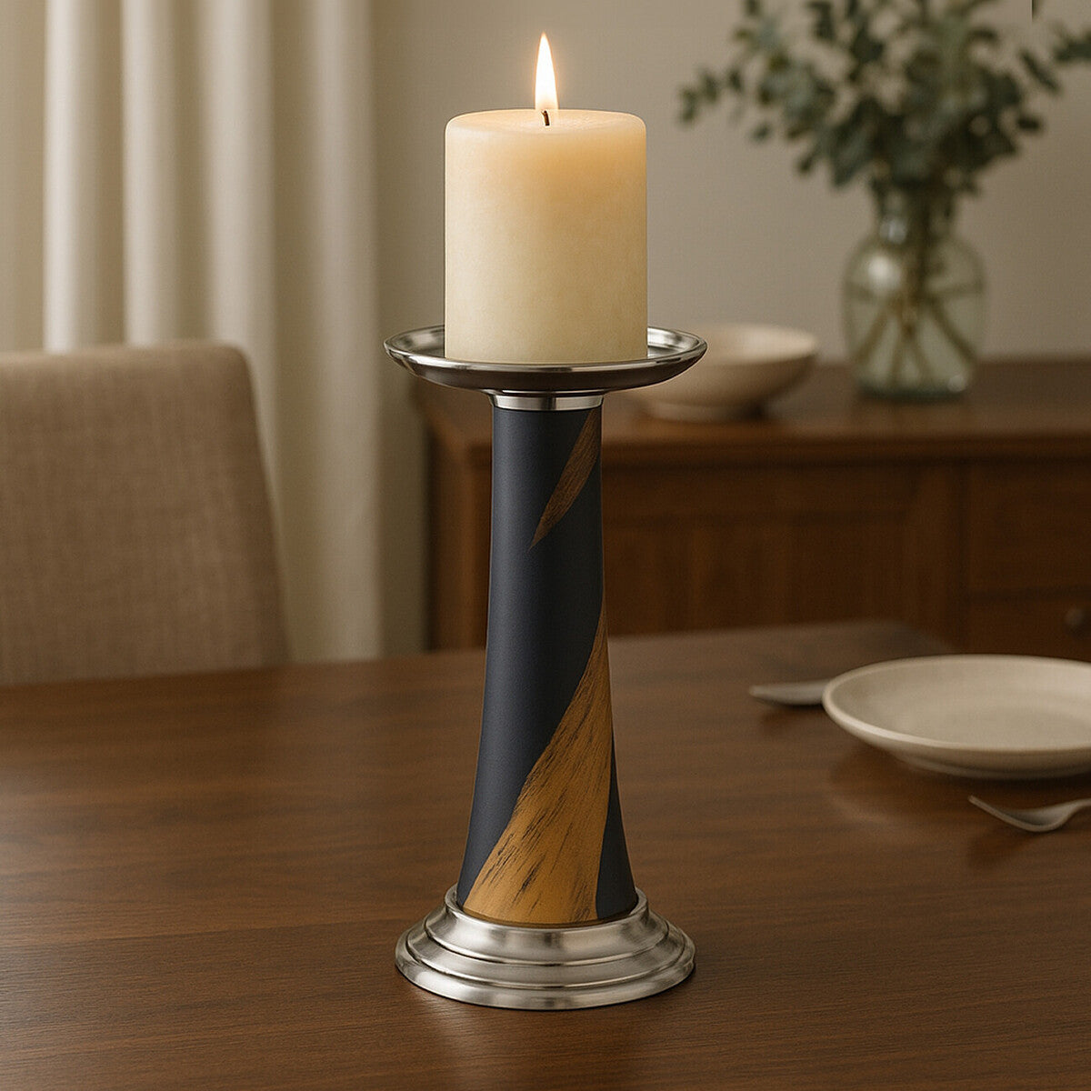 Orsina Alma Blue and Gold Metal Candle Holder – Modern Tabletop Decor