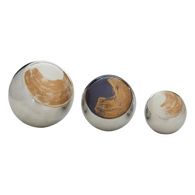 Orsina Alma Decorative Balls – Set of 3 Blue & White Aluminium Spheres