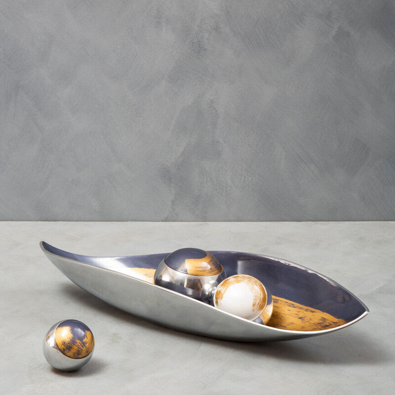 Orsina Alma Decorative Balls – Set of 3 Blue & White Aluminium Spheres