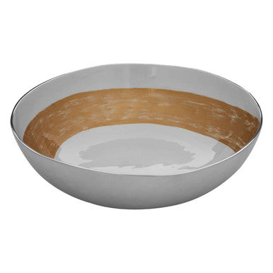 Orsina Alma Large Round Decorative Bowl – Gold and White Aluminium