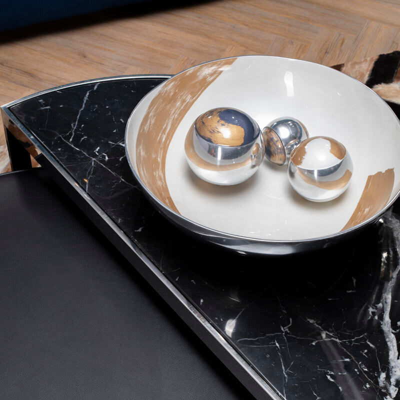 Orsina Alma Large Round Decorative Bowl – Gold and White Aluminium