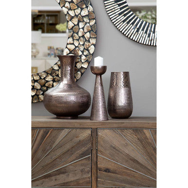 Orsina Solis Bottle Vase – Hammered Aluminium Metallic Home Decor