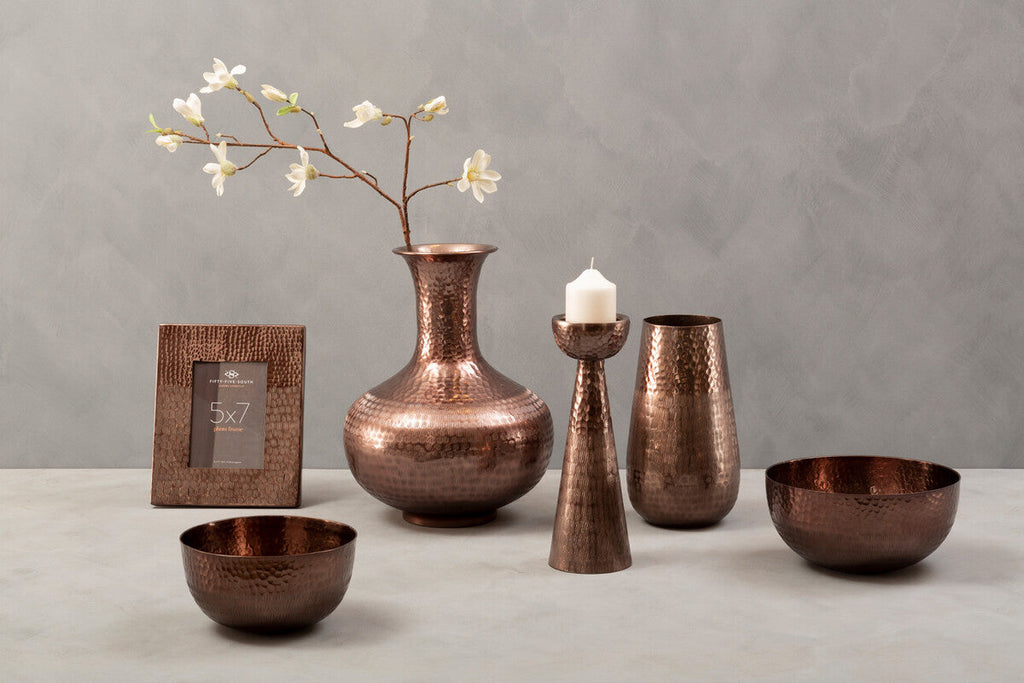 Orsina Solis Bottle Vase – Hammered Aluminium Metallic Home Decor