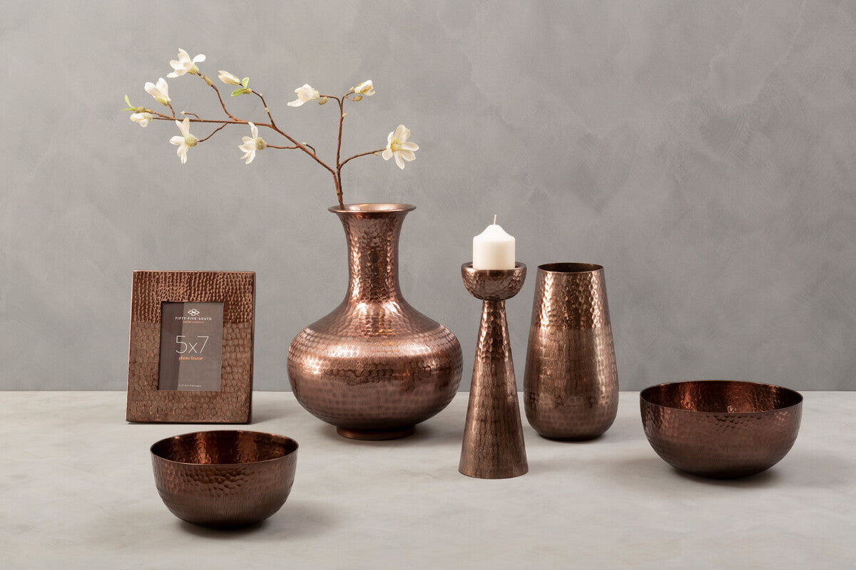 Orsina Solis Bottle Vase – Hammered Aluminium Metallic Home Decor