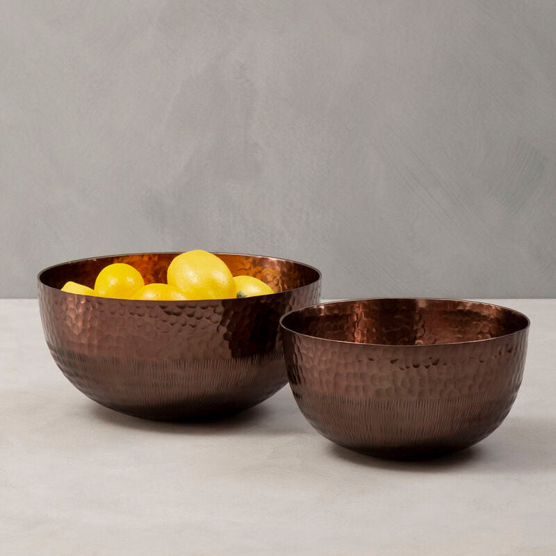 Orsina Solis Set of 2 Round Bronze Hammered Aluminium Decorative Bowls