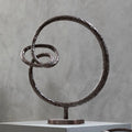 Orsina Nexus Round Abstract Sculpture – Textured Brown Bronze Decor