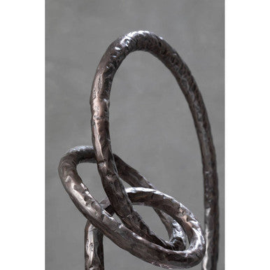 Orsina Nexus Round Abstract Sculpture – Textured Brown Bronze Decor
