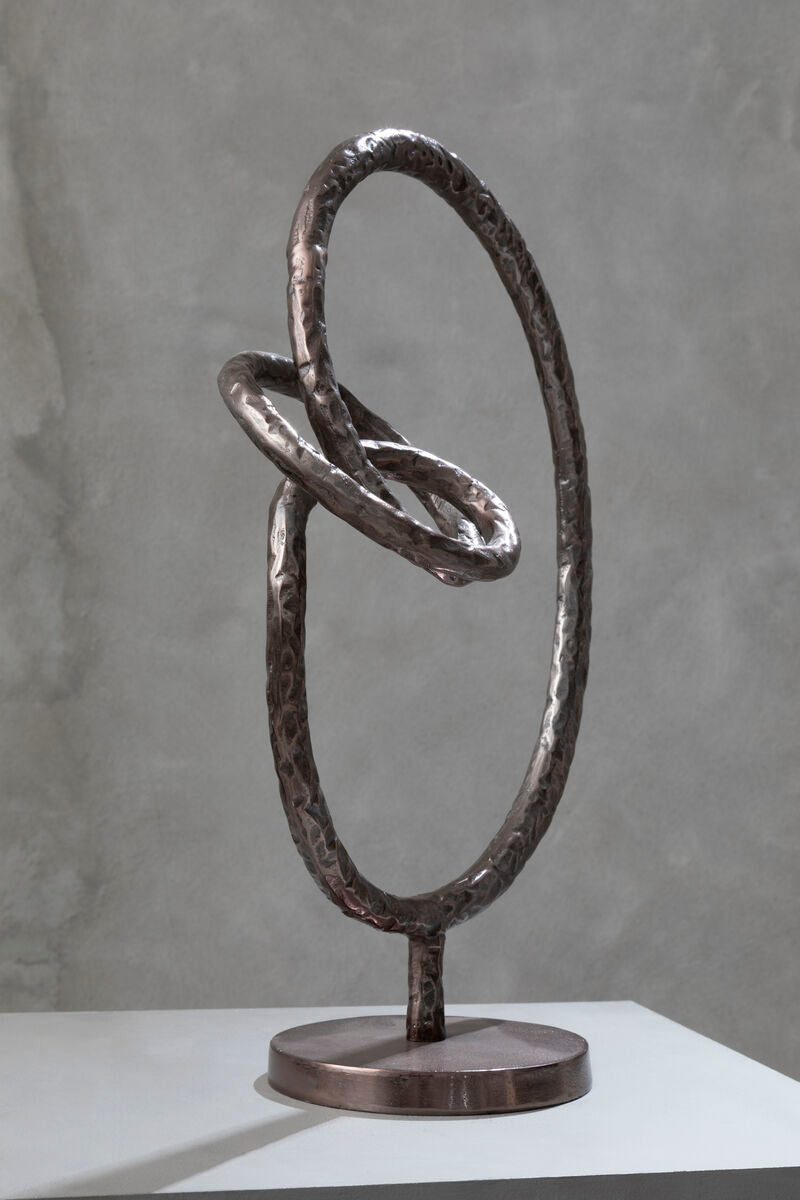 Orsina Nexus Round Abstract Sculpture – Textured Brown Bronze Decor