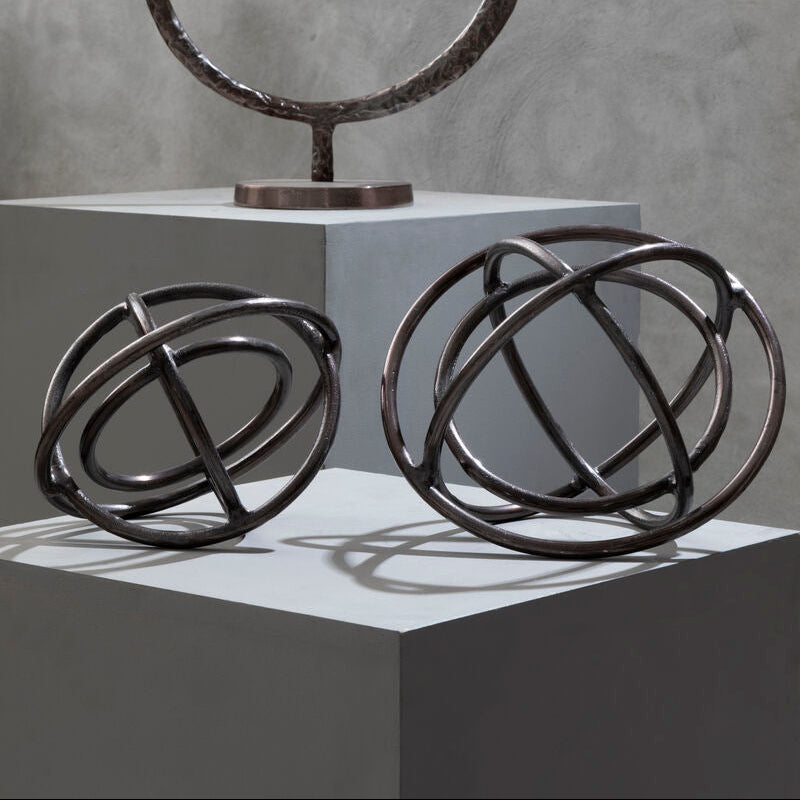 Orsina Nexus Bronze Sphere Sculptures | Set of 2 Aluminum Orbs