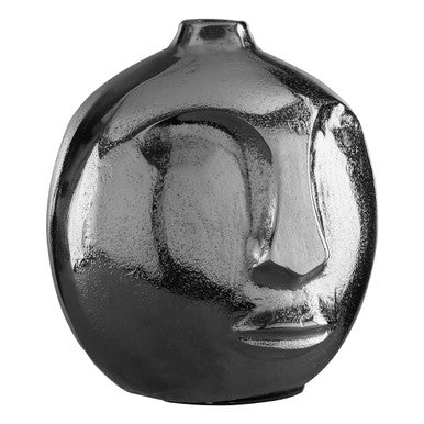 Orsina Viso Small Silver Face Round Vase – Sculptural Aluminum Decor