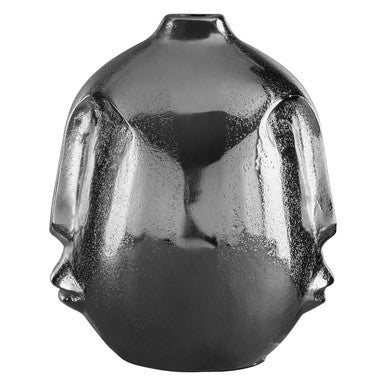 Orsina Viso Small Silver Face Round Vase – Sculptural Aluminum Decor