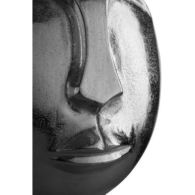 Orsina Viso Small Silver Face Round Vase – Sculptural Aluminum Decor