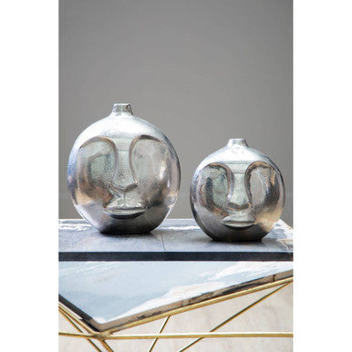 Orsina Viso Large Silver Face Round Vase – Modern Sculptural Decor