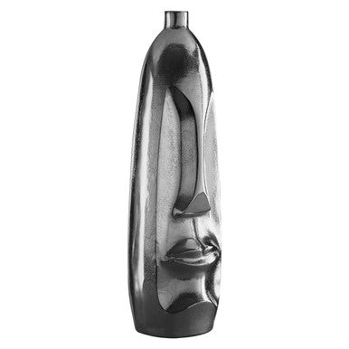 Orsina Viso Large Silver Face Tall Vase | Sculptural Aluminium Decor