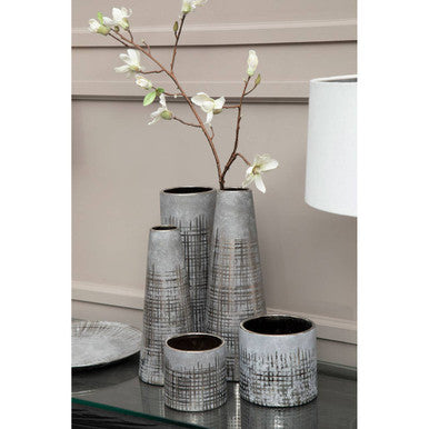 Orsina Embra Large Grey Ceramic Flower Vase with Silver Etching