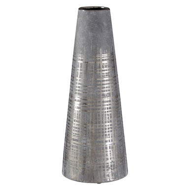 Orsina Embra Large Conical Flower Vase – Grey Ceramic with Silver Detail