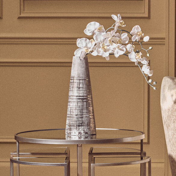Orsina Embra Large Conical Flower Vase – Grey Ceramic with Silver Detail
