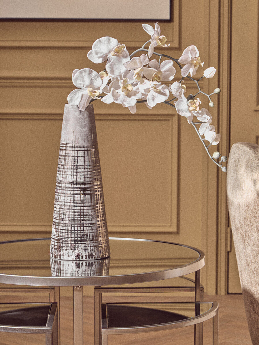 Orsina Embra Large Conical Flower Vase – Grey Ceramic with Silver Detail