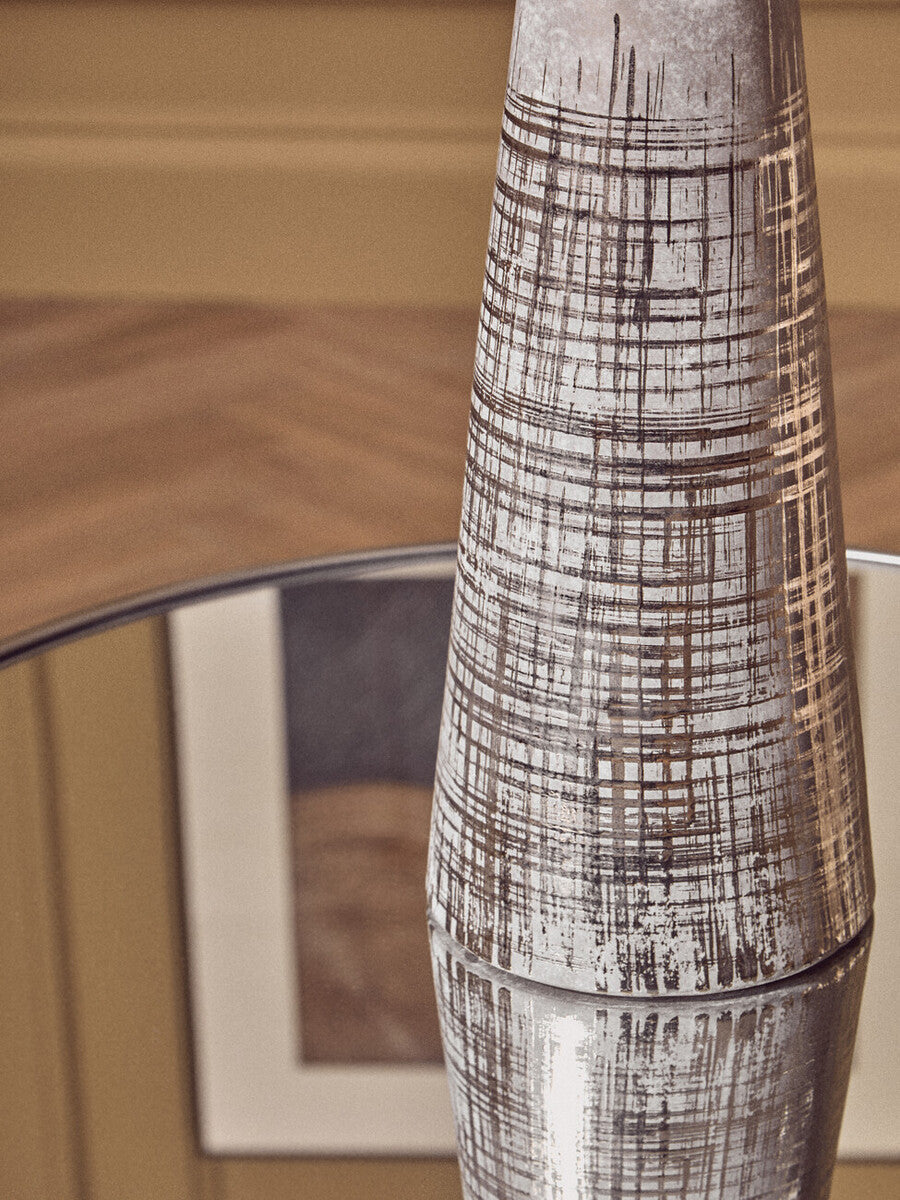 Orsina Embra Large Conical Flower Vase – Grey Ceramic with Silver Detail