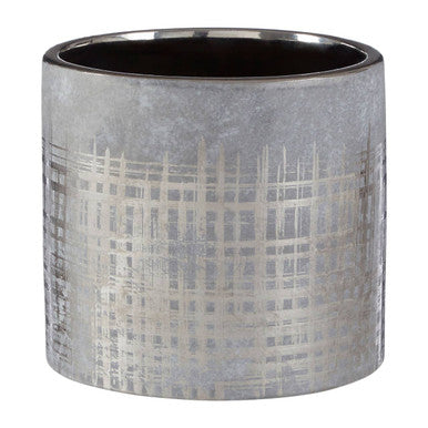 Orsina Large Grey Ceramic Planter – Modern Silver Crosshatch Pot