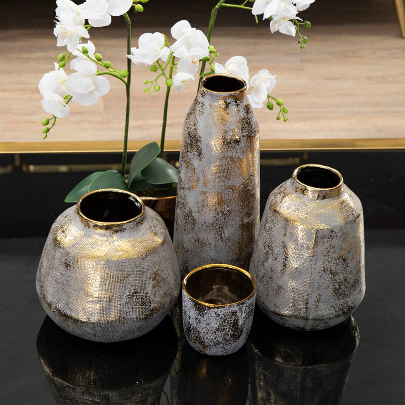 Orsina Orvena Large Ceramic Vase – Grey and Distressed Gold Decor