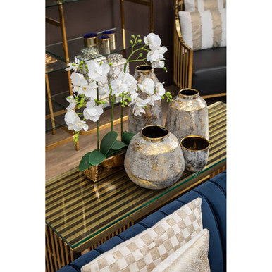 Orsina Orvena Large Ceramic Vase – Grey and Distressed Gold Decor