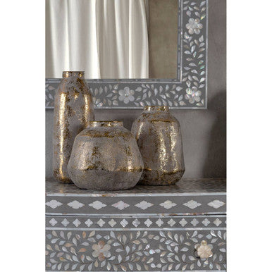 Orsina Orvena Large Ceramic Vase – Grey and Distressed Gold Decor