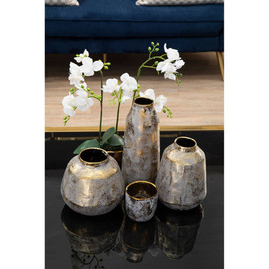 Orsina Orvena Small Grey and Gold Ceramic Vase | Modern Shelf Decor