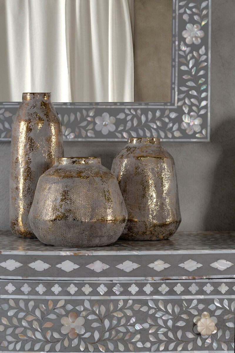 Orsina Orvena Small Grey and Gold Ceramic Vase | Modern Shelf Decor