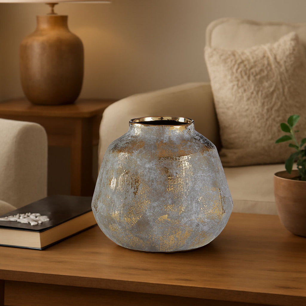 Orsina Orvena Small Grey and Gold Ceramic Vase | Modern Shelf Decor