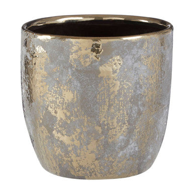 Orsina Large Ceramic Planter – Distressed Grey and Gold Indoor Pot