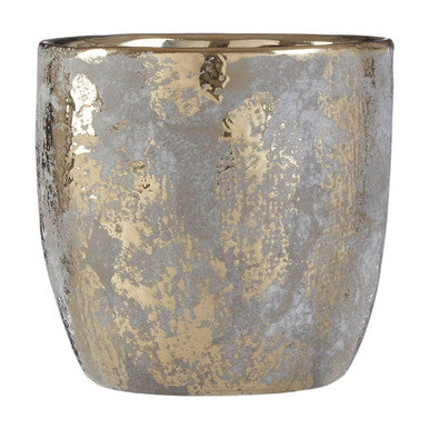 Orsina Large Ceramic Planter – Distressed Grey and Gold Indoor Pot