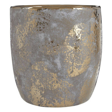 Orsina Large Ceramic Planter – Distressed Grey and Gold Indoor Pot