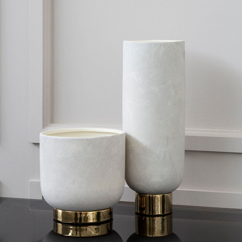 Orsina Callie Large Pedestal Vase – White and Gold Porcelain Decor