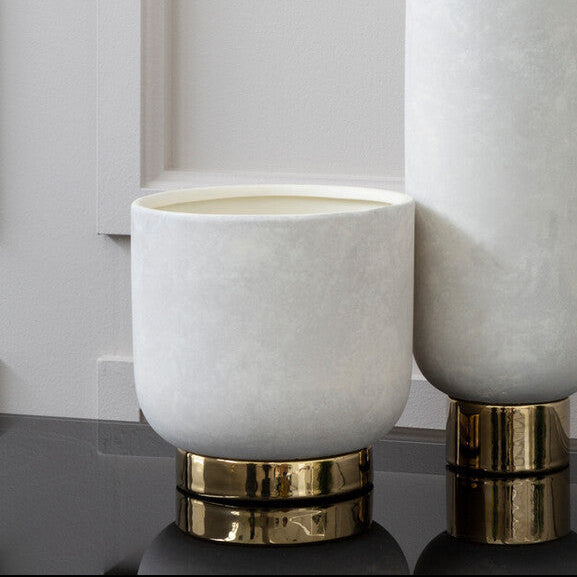 Orsina Callie Large Ceramic Planter with Gold Pedestal – White