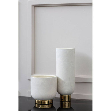 Orsina Callie Large Ceramic Planter with Gold Pedestal – White