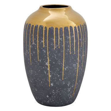 Orsina Cyrus Grey and Gold Small Ceramic Vase | Modern Tabletop Decor