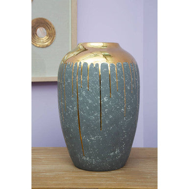 Orsina Cyrus Grey and Gold Small Ceramic Vase | Modern Tabletop Decor