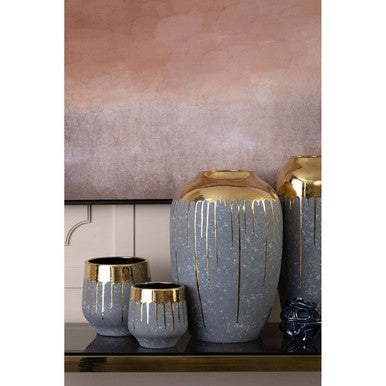 Orsina Cyrus Grey and Gold Small Ceramic Vase | Modern Tabletop Decor