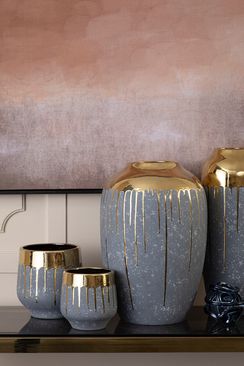 Orsina Cyrus Large Ceramic Vase – Modern Grey and Gold Statement Piece