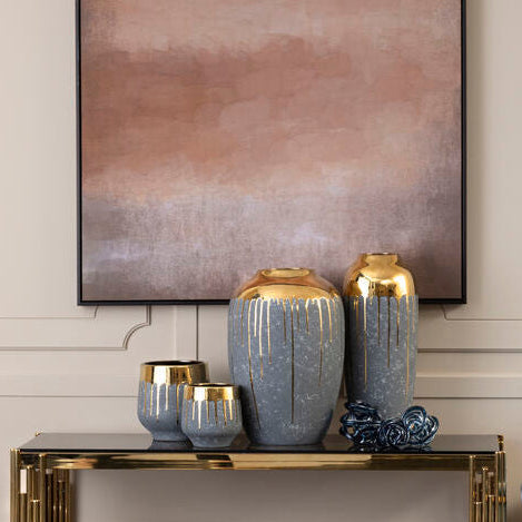 Orsina Cyrus Grey and Gold Small Ceramic Vase | Modern Tabletop Decor