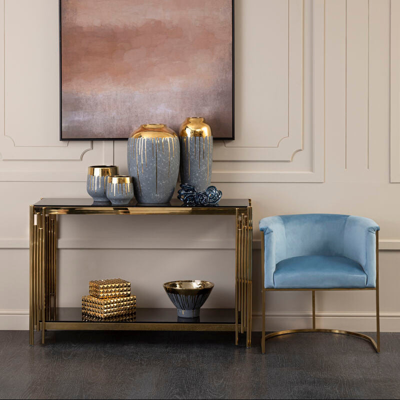 Orsina Cyrus Large Ceramic Vase – Modern Grey and Gold Statement Piece