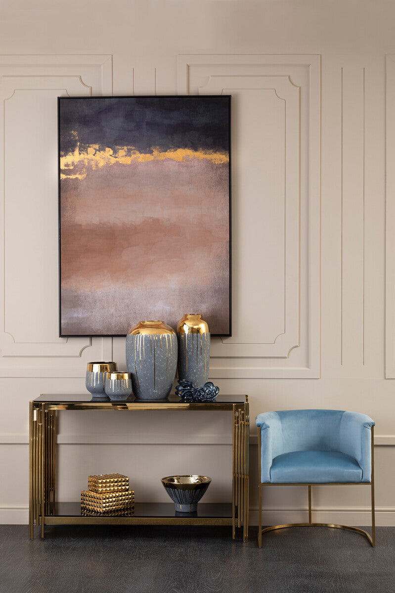 Orsina Cyrus Grey and Gold Small Ceramic Vase | Modern Tabletop Decor